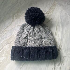 Kids Knit Winter Pom Hat in Navy and Gray
